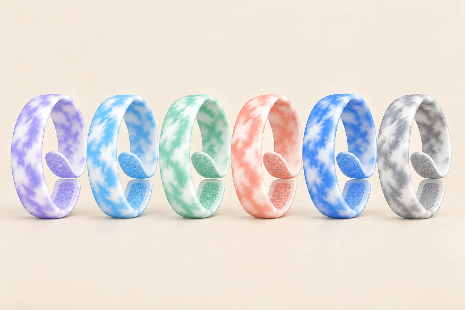 All six Sky Loops standing in a row on a cream backdrop